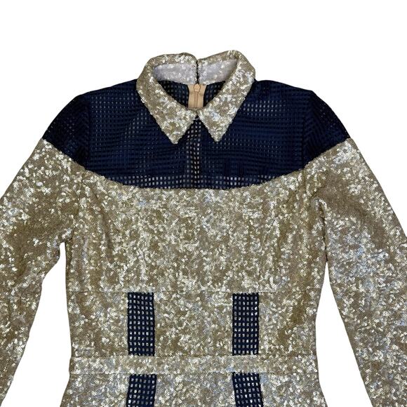 Jinhoy Gold Line Bodycon Sequin Navy Mesh Strap Dress XS - Picture 8 of 15